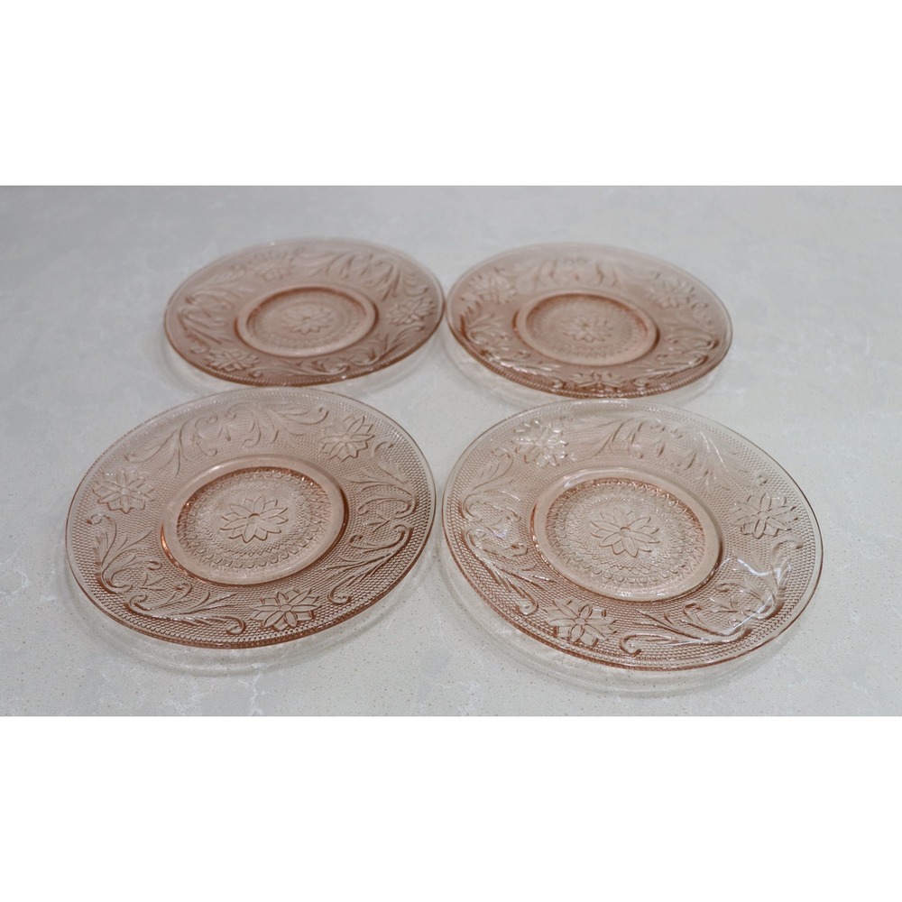 Tiara Exclusives Peach Sandwich Glass Saucers Set of 4